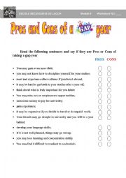 English Worksheet: Pros and Cons of a Gap Year