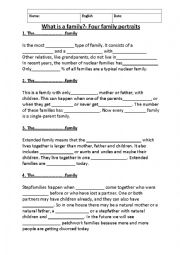 English Worksheet: Family Portraits - different family types