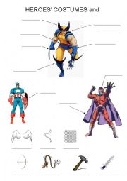 English Worksheet: Superheroes Cosutmes & Accessories Vocabulary