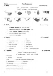 English Worksheet: Vocabulary quiz about food