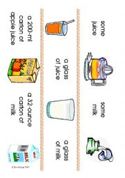 English Worksheet: Countable Uncountable and Containers flash cards 19-24 of many.