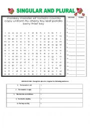 English Worksheet: singular and plural nouns