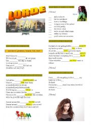 English Worksheet: LORDE TEAM