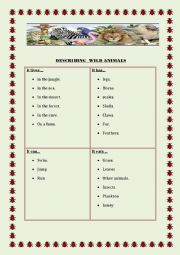 English Worksheet: DESCRIBING WILD ANIMALS