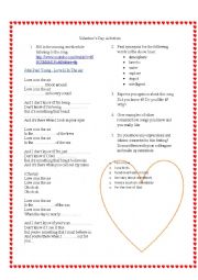 English Worksheet: Valentines Day Activities