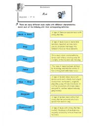 English Worksheet: Music Styles