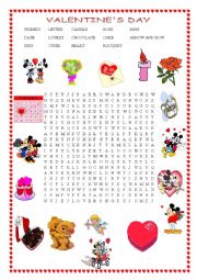 English Worksheet: Valentines day wordsearch