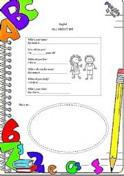 English Worksheet: All about me