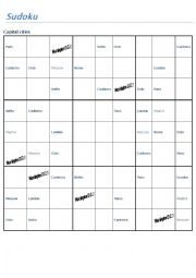 English Worksheet: Sudoku: capital cities