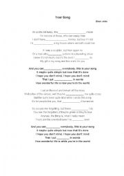 English Worksheet: Your Song - Elton John