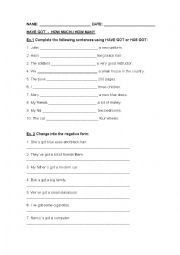 English Worksheet: Have got - How Much/Many