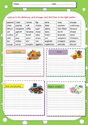 English Worksheet: classify food items