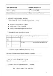 English Worksheet: mid term test n 2  for 2nd formers 