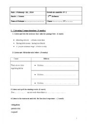 English Worksheet: test n 2  2nd form