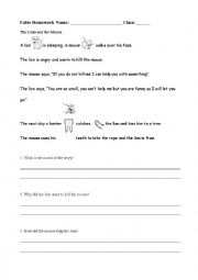 English Worksheet: Fable Homework