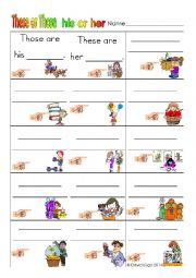 These or Those with Big/Little and His/Her: 3 Worksheets! (revised)