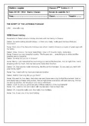 English Worksheet: Holidaying (mid term test for 3rd formers)