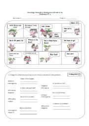 English Worksheet: Greetings, farewells & third person of verb to be 