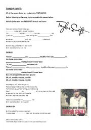 English Worksheet: Taylor Swift I know you were trouble