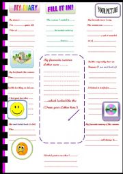 English Worksheet: MY DIARY - LAST SUMMER/HOLIDAYS