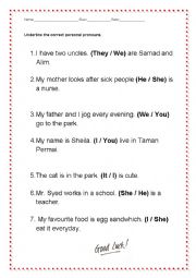 English Worksheet: Personal pronouns