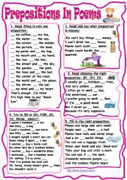 English Worksheet: Prepositions In Poems