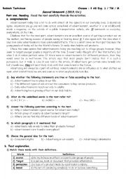 English Worksheet: reading comprehension