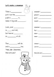 English Worksheet: Rhyme Lets make a snowman