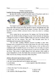 English Worksheet: Reading Comprehension- currency