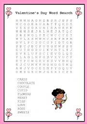 English Worksheet: Valentines Day Word Search