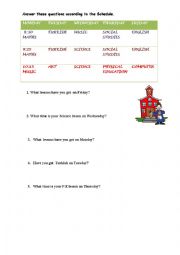 English Worksheet: schedule and lessons