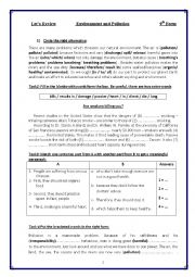 English Worksheet: revision for 9th form tunisian pupils (environment and pollution)