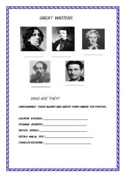 English Worksheet: GREAT WRITERS.