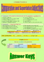 English Worksheet: comparatives and superlatives, the easy way: Both theory and practice (with key)!  - (superiority aspect) 