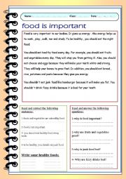 English Worksheet: Food is important