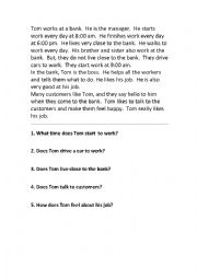 English Worksheet: tom workes at a bank