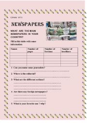 English Worksheet: newspapers