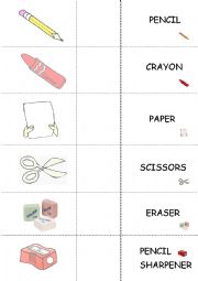 English Worksheet: Classroom Objects Memory Game (5yr. olds)