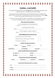 English Worksheet:  the bad habbit of smoking