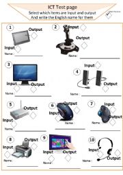 English Worksheet: ICT computer test sheet input output