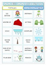 English Worksheet: Winter Memory Game