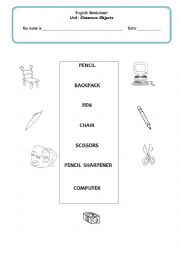 English Worksheet: Classroom objects