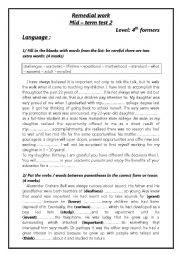 English Worksheet: remedial work for bac pupils (mid - term tes 2)