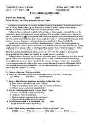English Worksheet: the first exam for 2nd y L PH