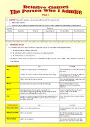 English Worksheet: Relative Clauses-Grammar explanation and information gaps practice