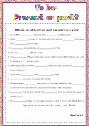 English Worksheet: Verb to be- present and past forms