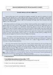 English Worksheet: Domestic Violence :    Reading Test   