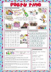 English Worksheet: Party Time (Vocabulary Exercises)