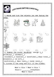 English Worksheet: Nightmare Before Christmas Listening Comprehension