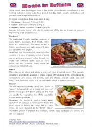 English Worksheet: Meals in Britain